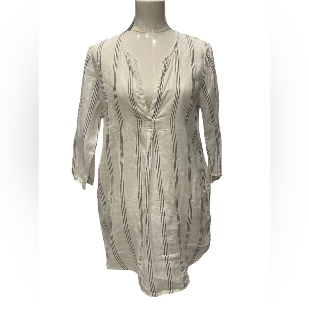 Free People/Cp Shades Cream and Black Striped 100% linen Tunic Top Size:S
